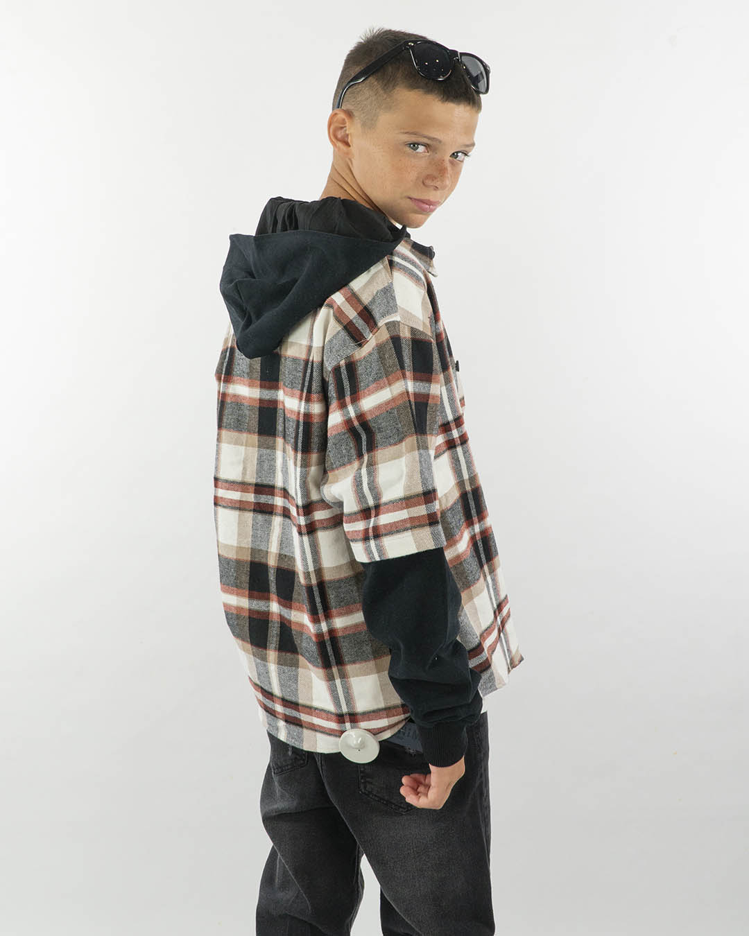 Camicia felpata a quadri con cappuccio PLEASE