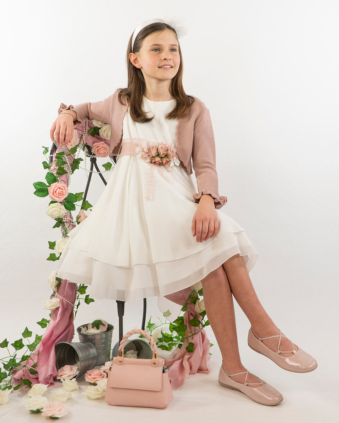 Abito fluido a balze con cintura fiorata Mimilù