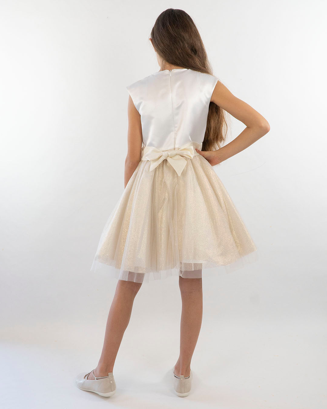 Abito con gonna in lurex e tulle con cintura I DO