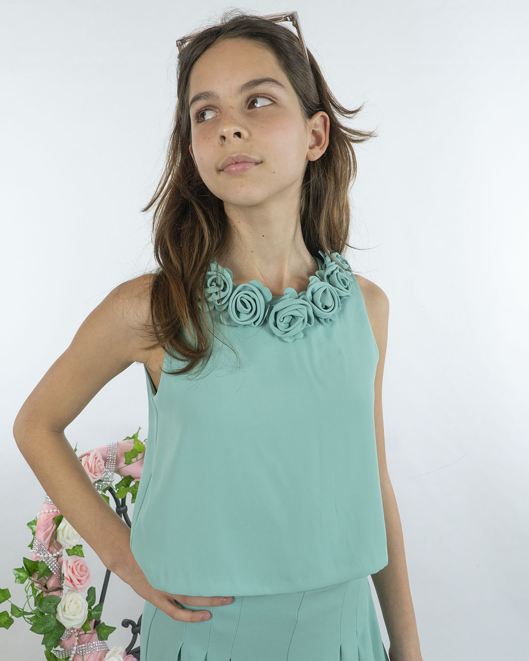 Completo 2 pz. con fiori applicati ABEL & LULA