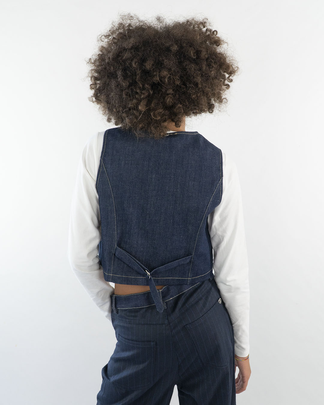 Gilet gessato con inserti Jeans PLEASE