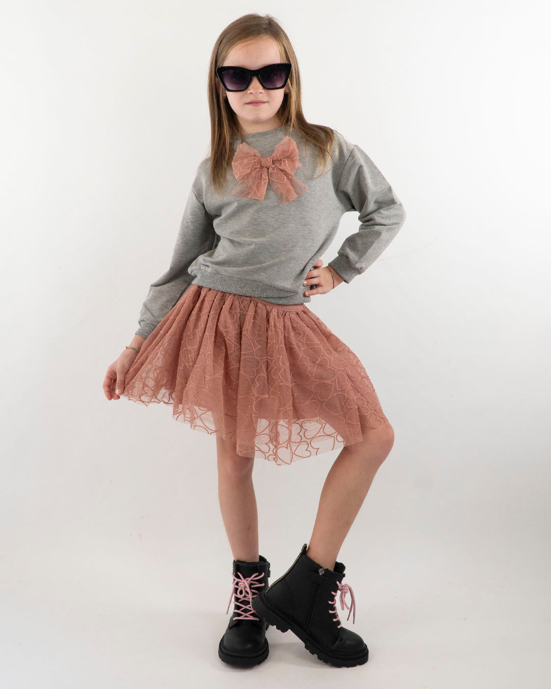 Completo felpato con gonna in tulle a cuoriMAYORAL