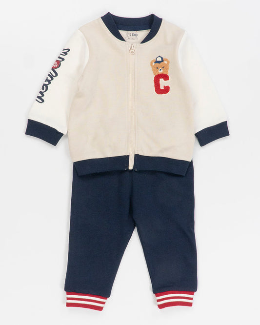 Tuta 2 pz. felpata stile college con orsetto I DO