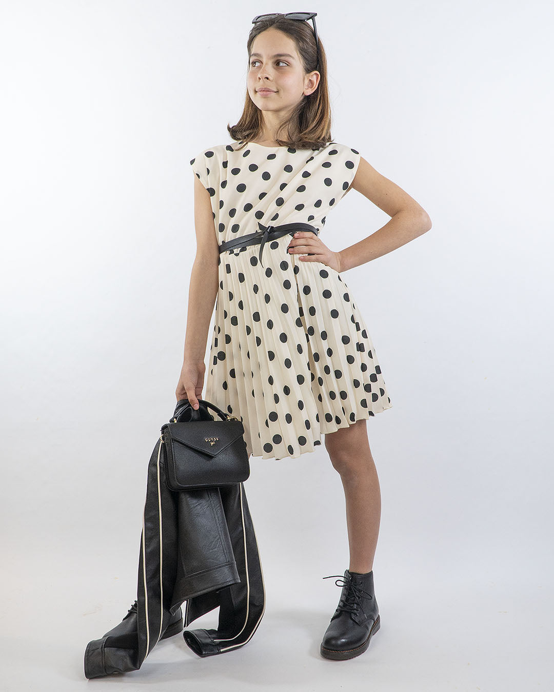 Abito a pois con gonna plissè