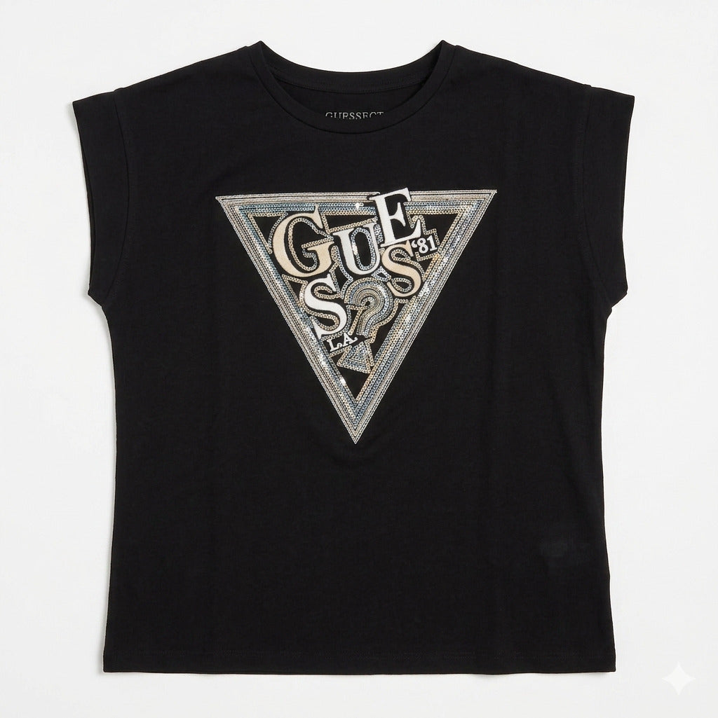T-shirt con logo paillettes J6RI04K6YW4-JBLK GUESS