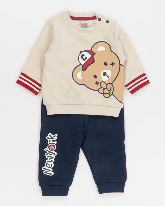 Tuta 2 pz. felpata con orsetto con cappellino I DO