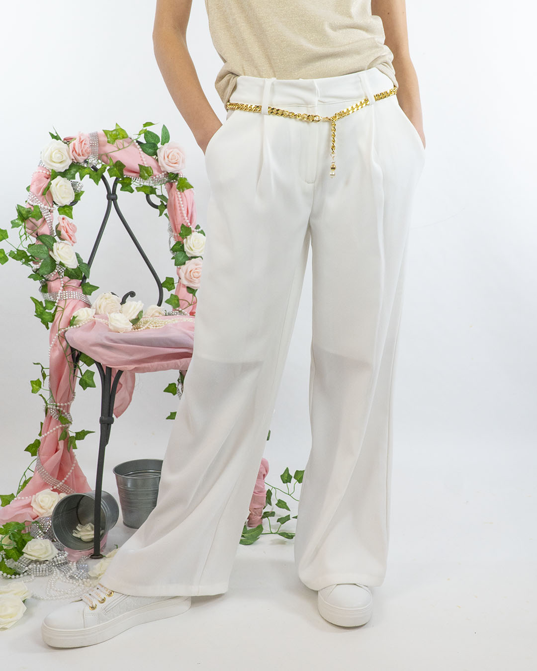 Pantalone fluido con cintura a catena I DO