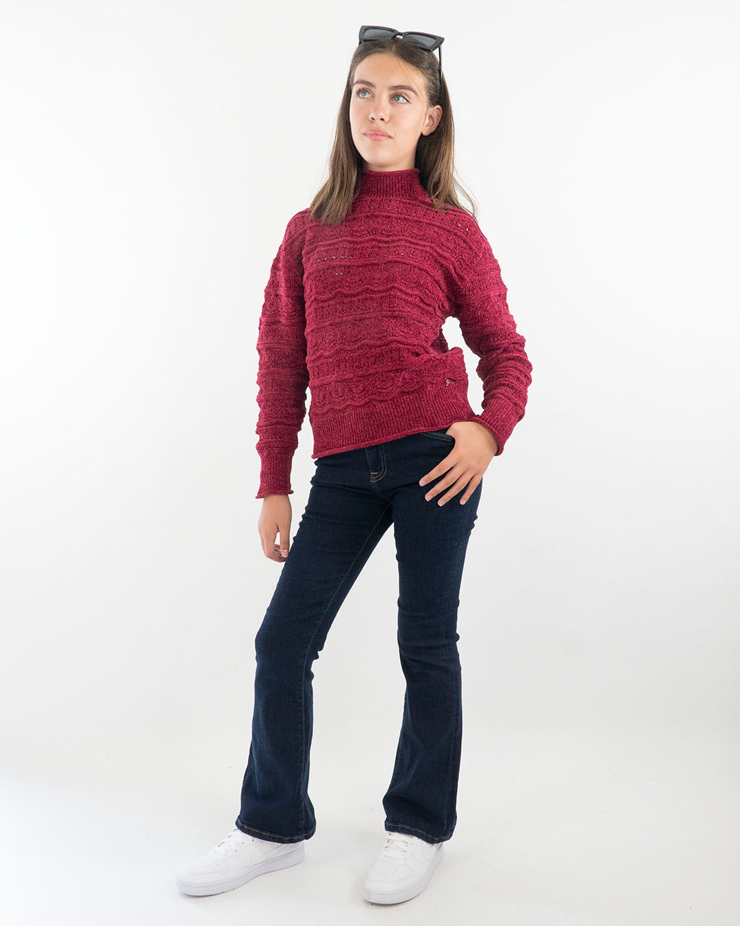 Maglione traforato a collo alto in ciniglia GUESS