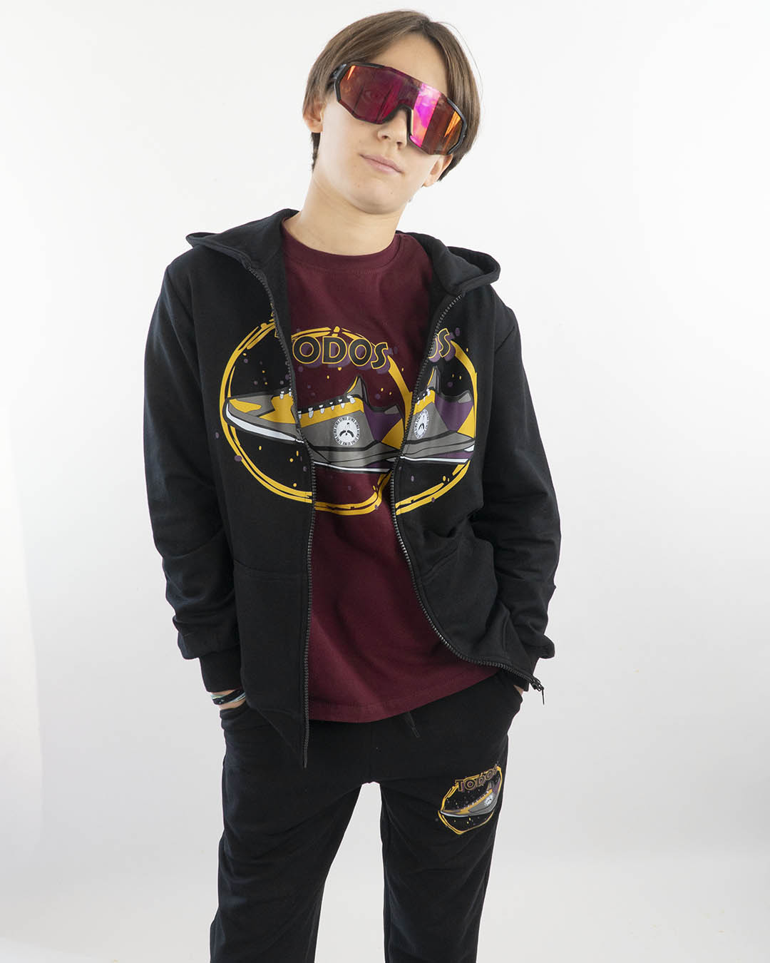 Felpa con zip e cappuccio stampa scarpa FKM