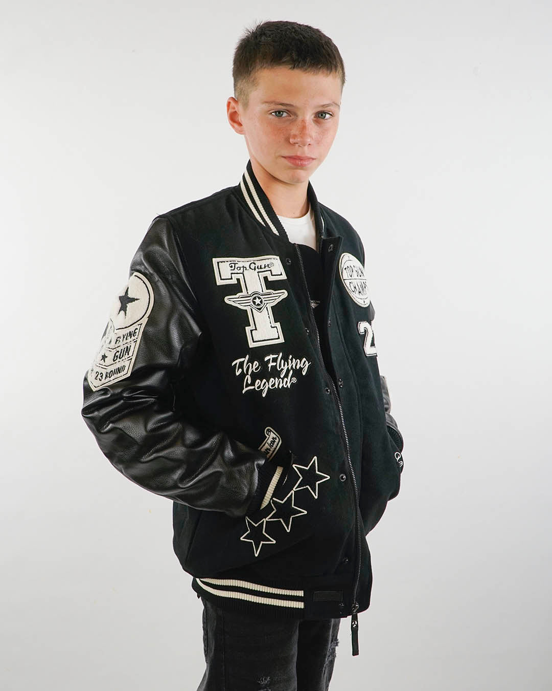Bomber imbottito con maniche ecopelle e aliTop gun