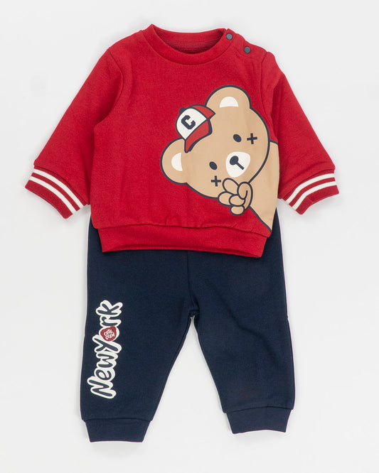 Tuta 2 pz. felpata con orsetto con cappellino I DO