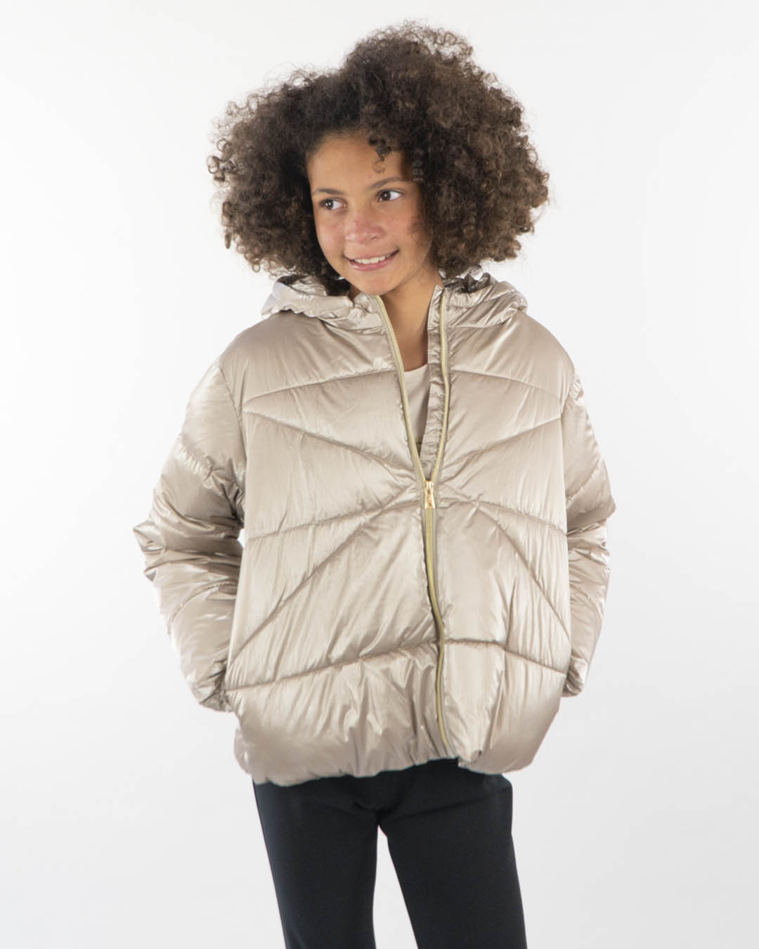 Giaccone corto trapuntato foderato pile