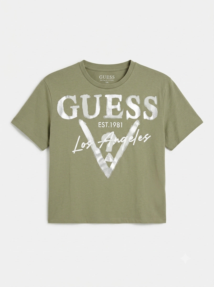 T-shirt con scritte argento J6GI27 K8HMA-G8CRGUESS