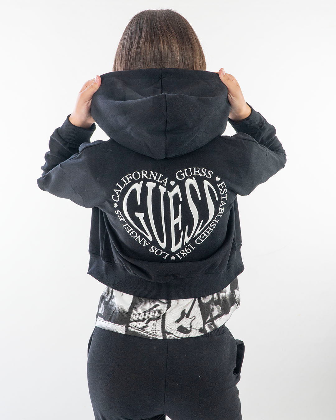Felpa corta a peso medio con zip e cappuccioGUESS