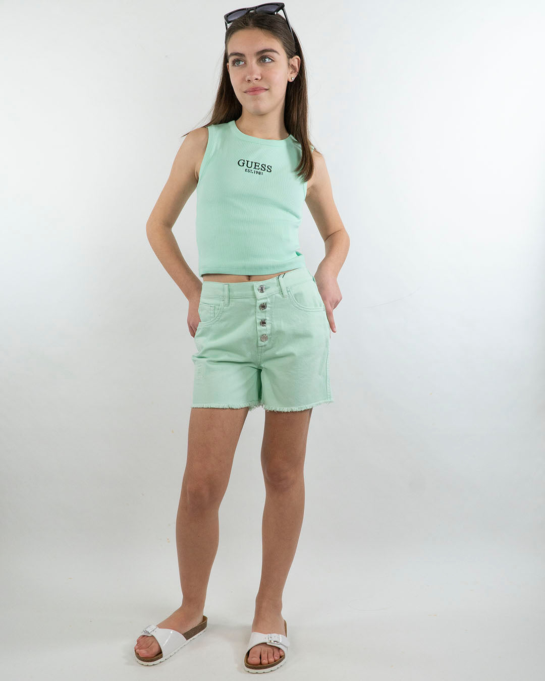 Canotta a costine con logo ricamato GUESS