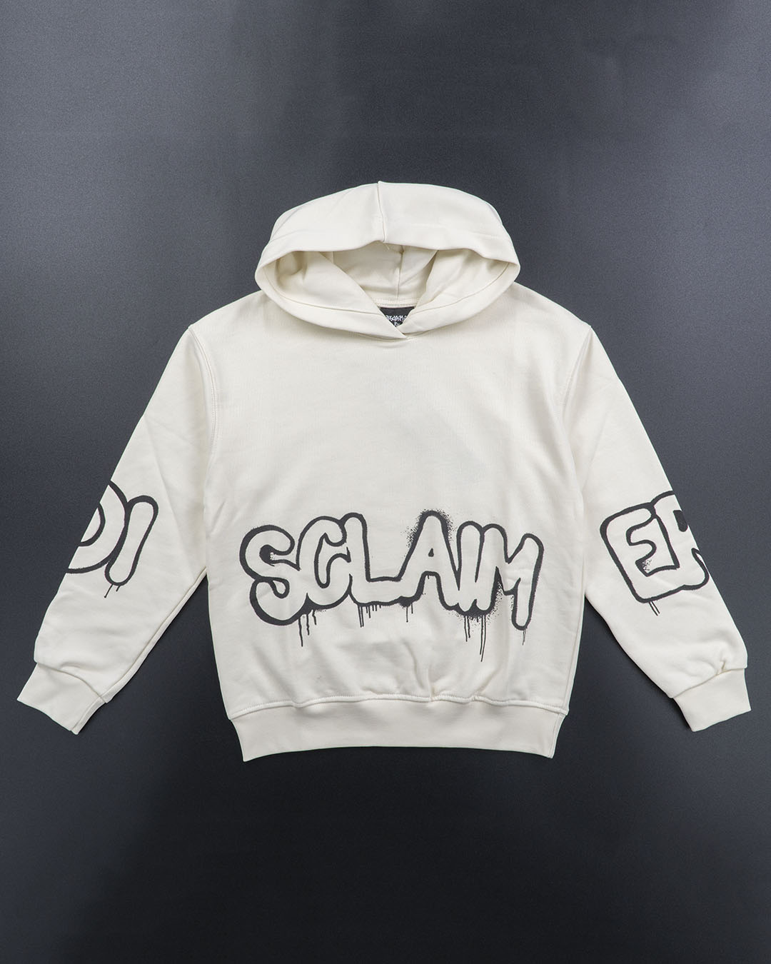 Felpa con cappuccio e scritta con gocce DISCLAIMER