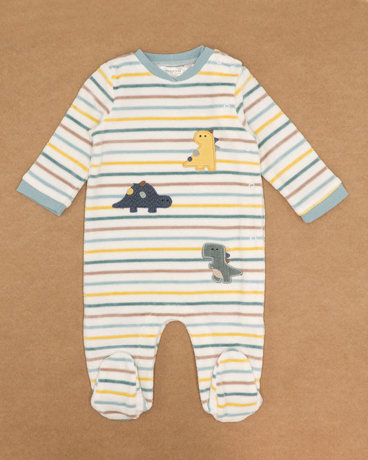 Tutina rigata in ciniglia con dinosauri MAYORAL