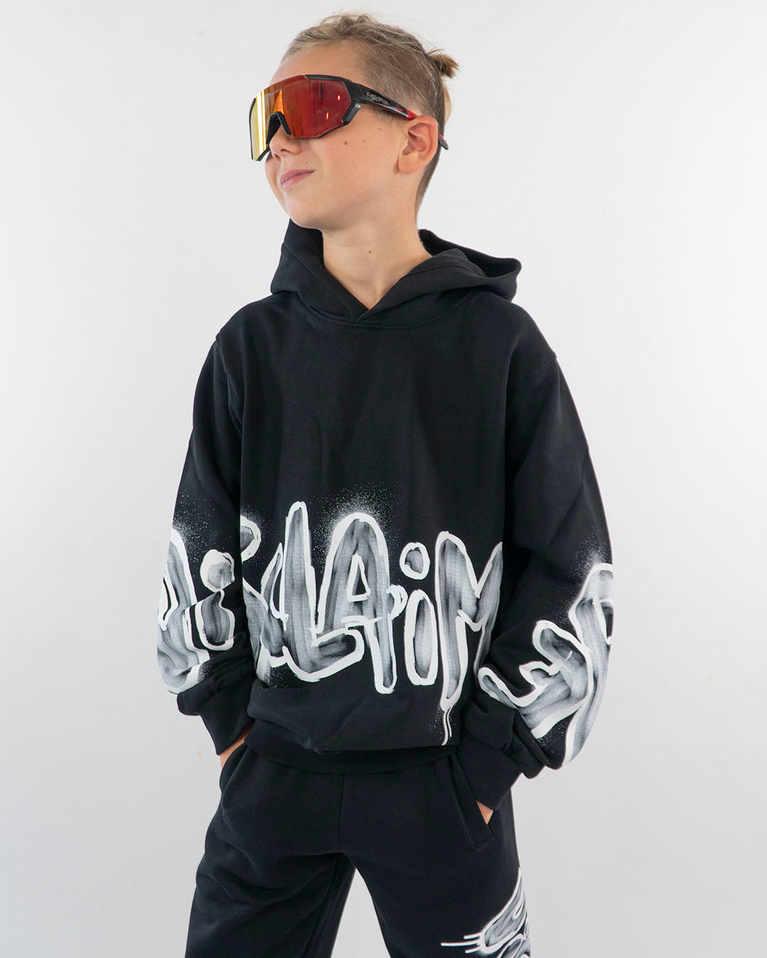 Felpa con cappuccio e scritta frontale DISCLAIMER – - Main Image