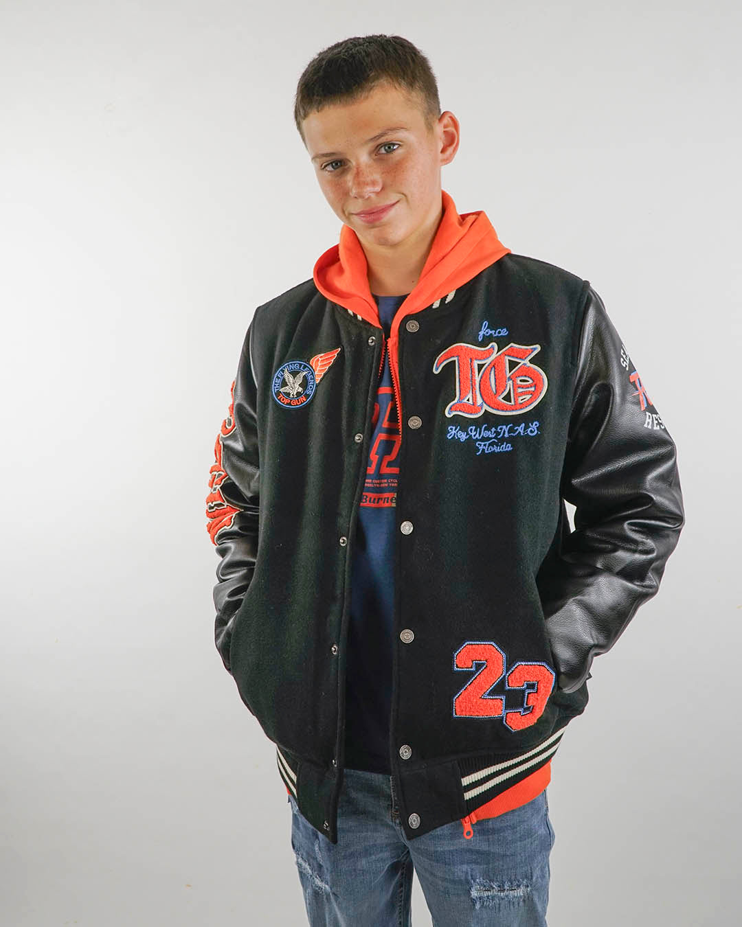 Bomber college Top Gun con maniche ecopelle