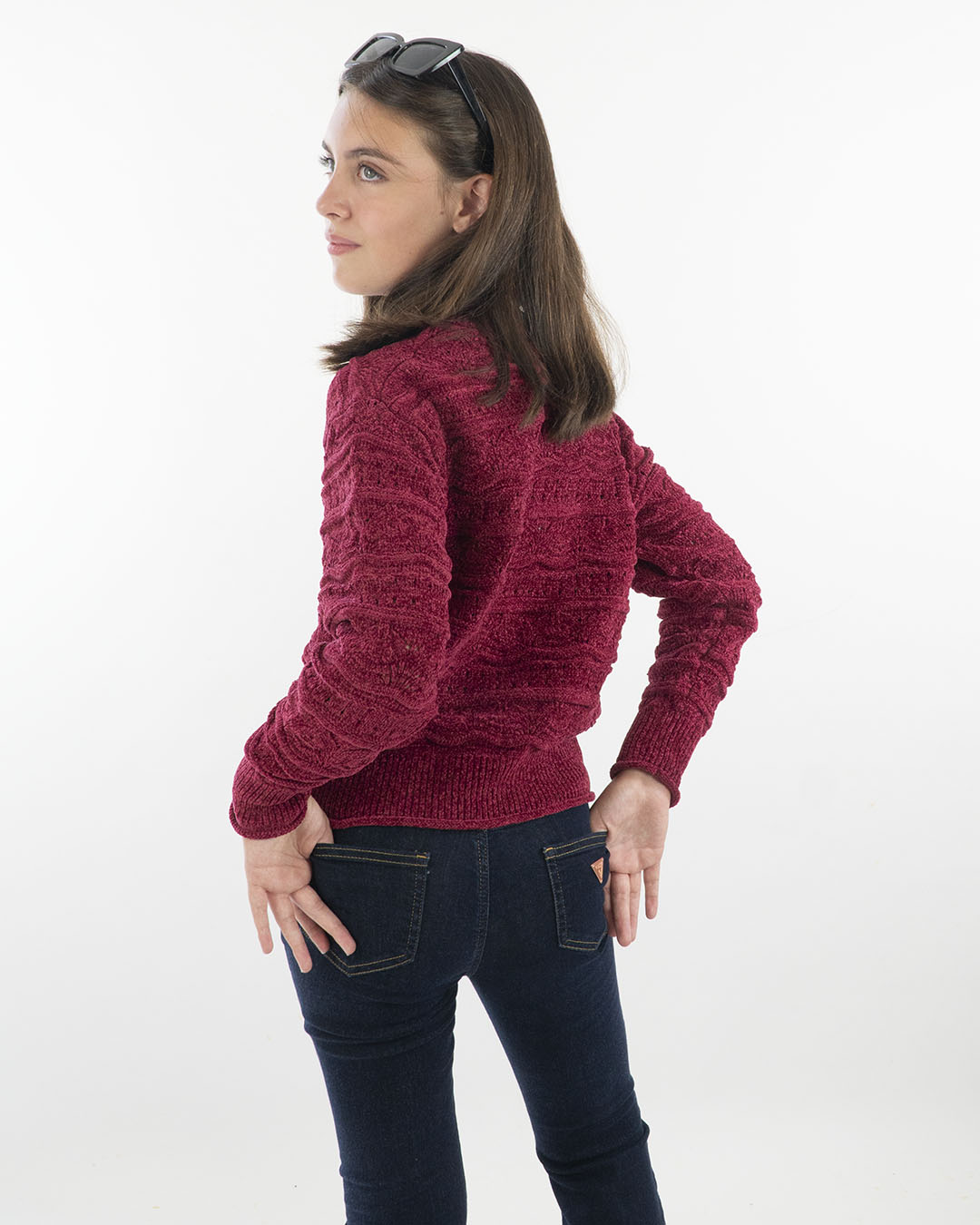 Maglione traforato a collo alto in ciniglia GUESS