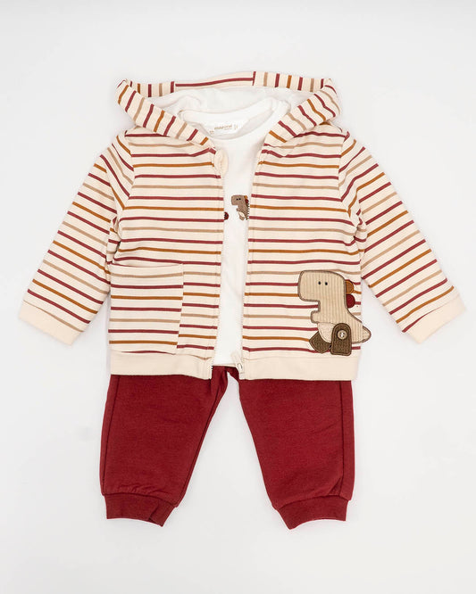 Tuta 3 pz. felpata e rigata con dinosauri MAYORAL