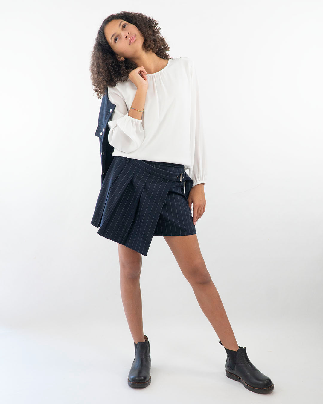 Short gessato con finta gonna a pieghe KOCCA