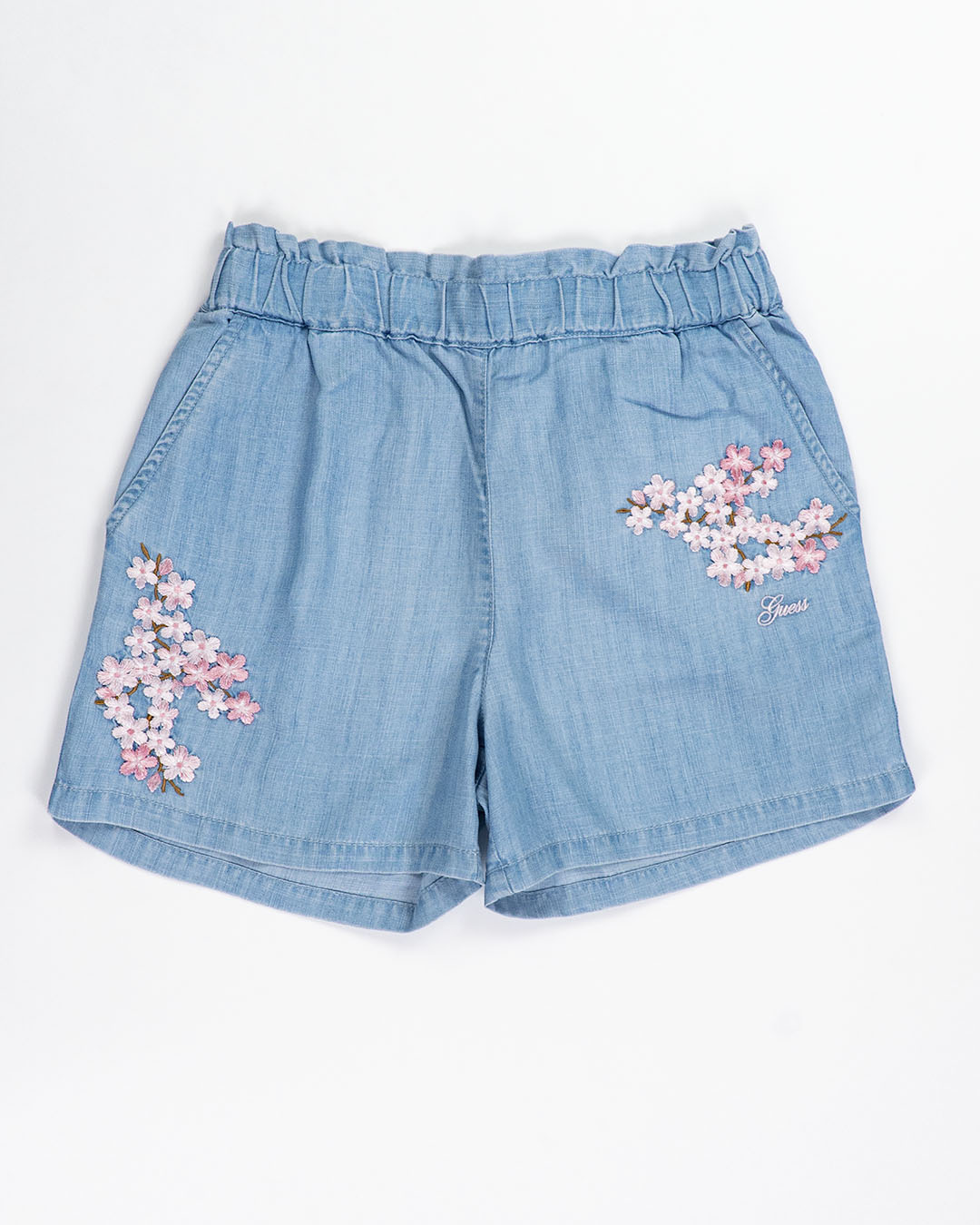 Shorts in denim con fiori ricamati
