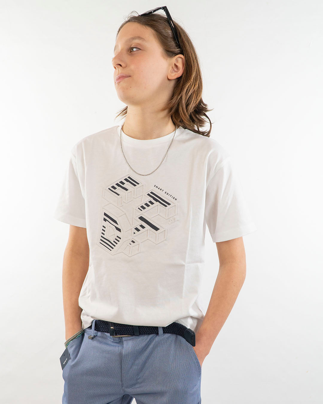 T-shirt manica corta con stampa in rilievo