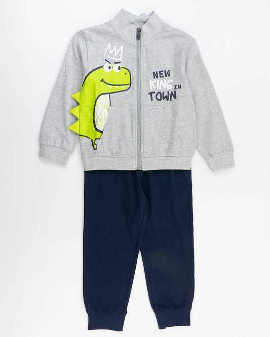 Tuta 2 pz. aperta in cotone con dinosauri I DO