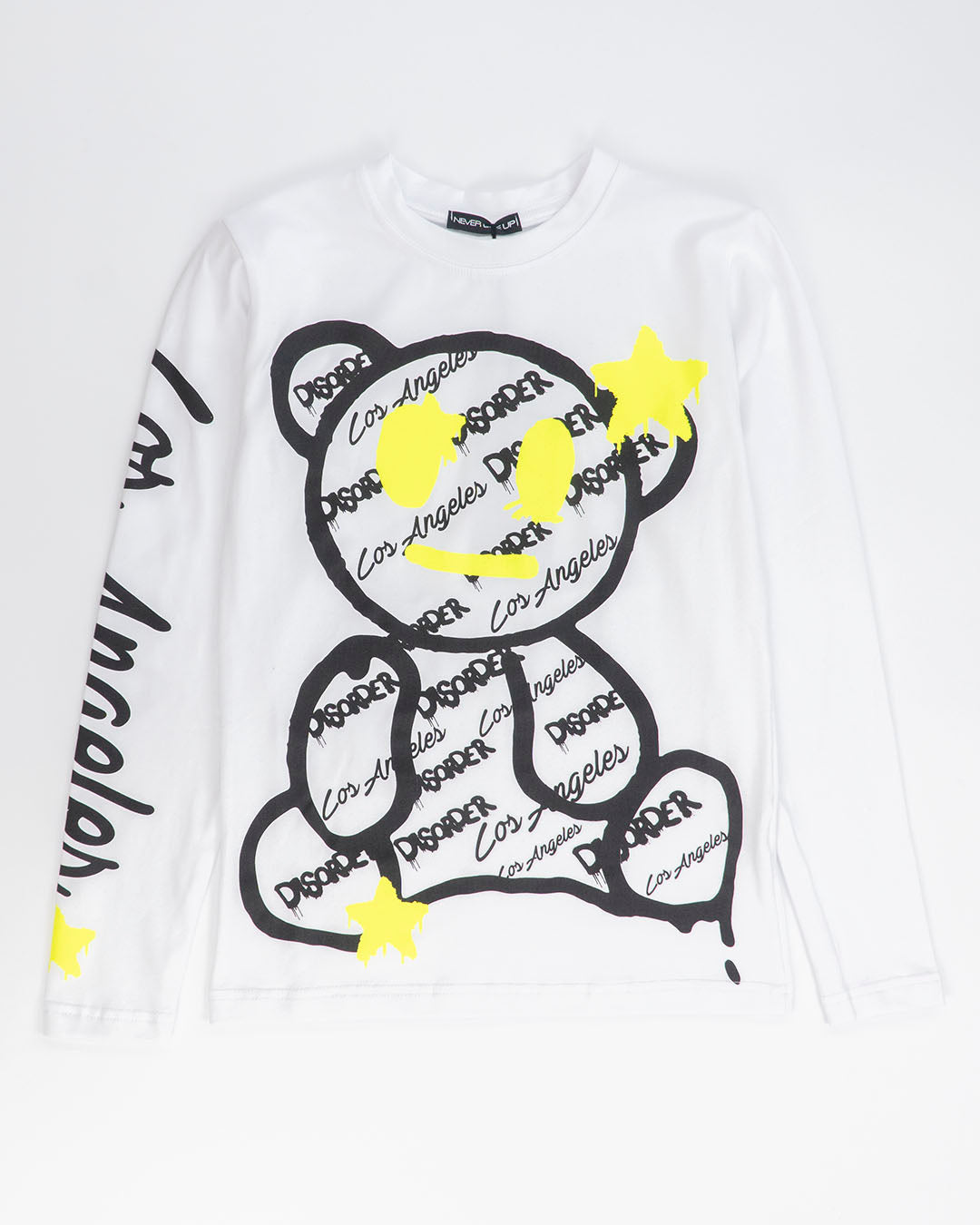 T-shirt manica lunga stampa orsetto NEVER GIVE UP