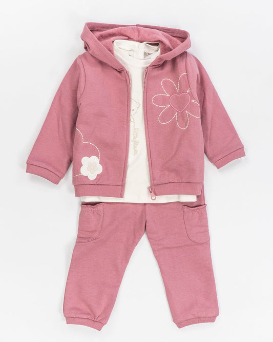 Tuta 3 pz. felpata con fiore ricamato I DO