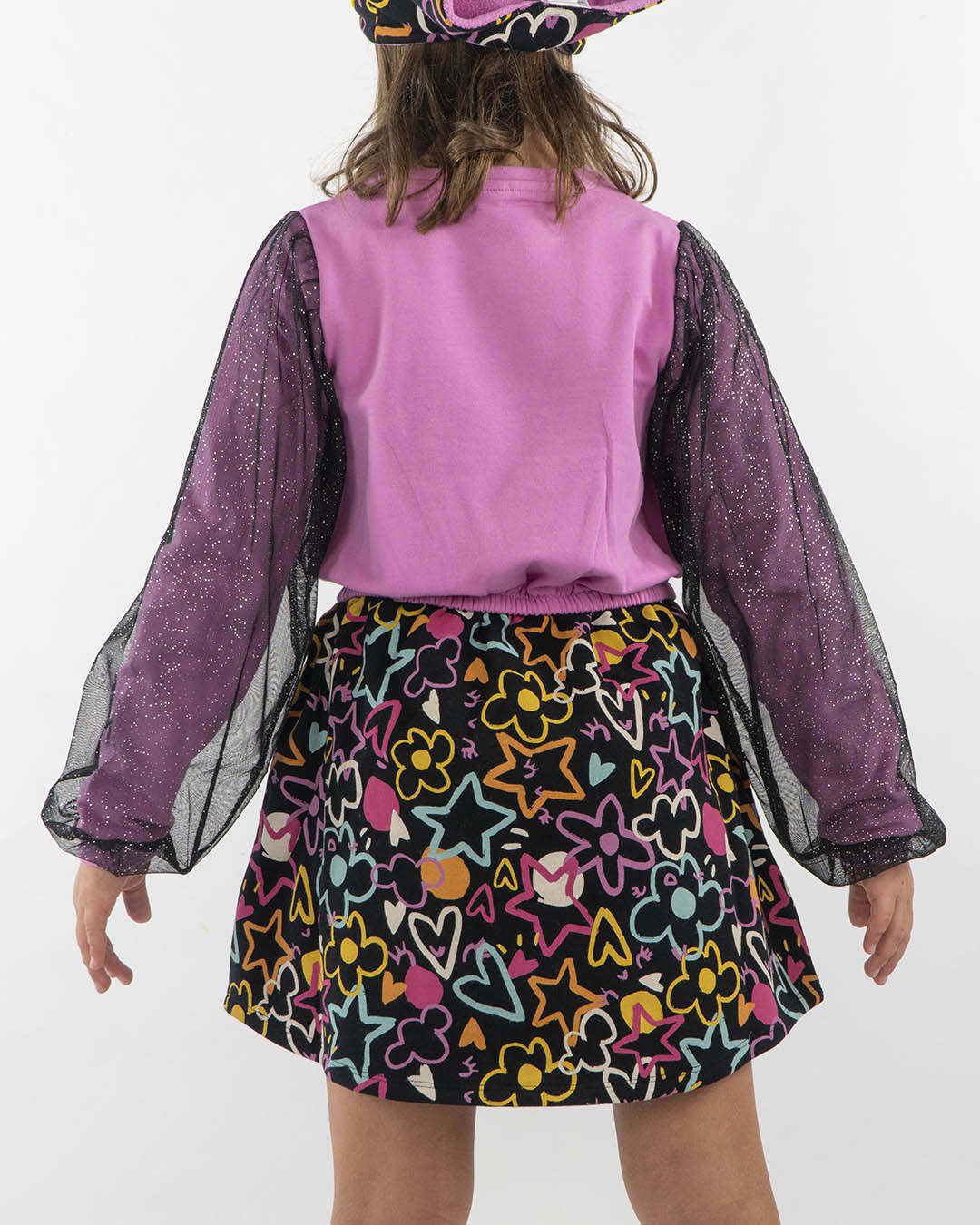 Abito in felpa con manica foderata in tulle