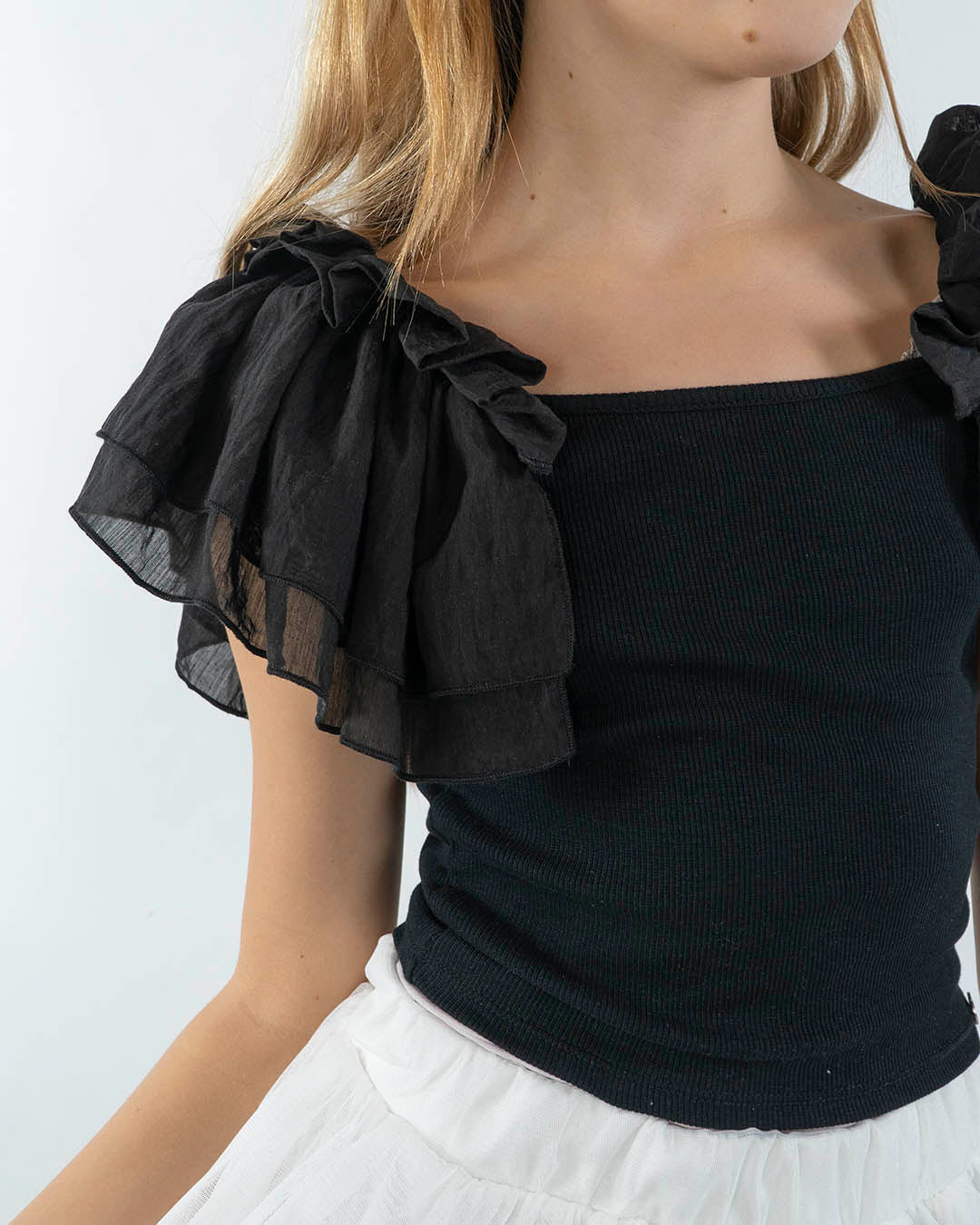 T-shirt a costine con voillant