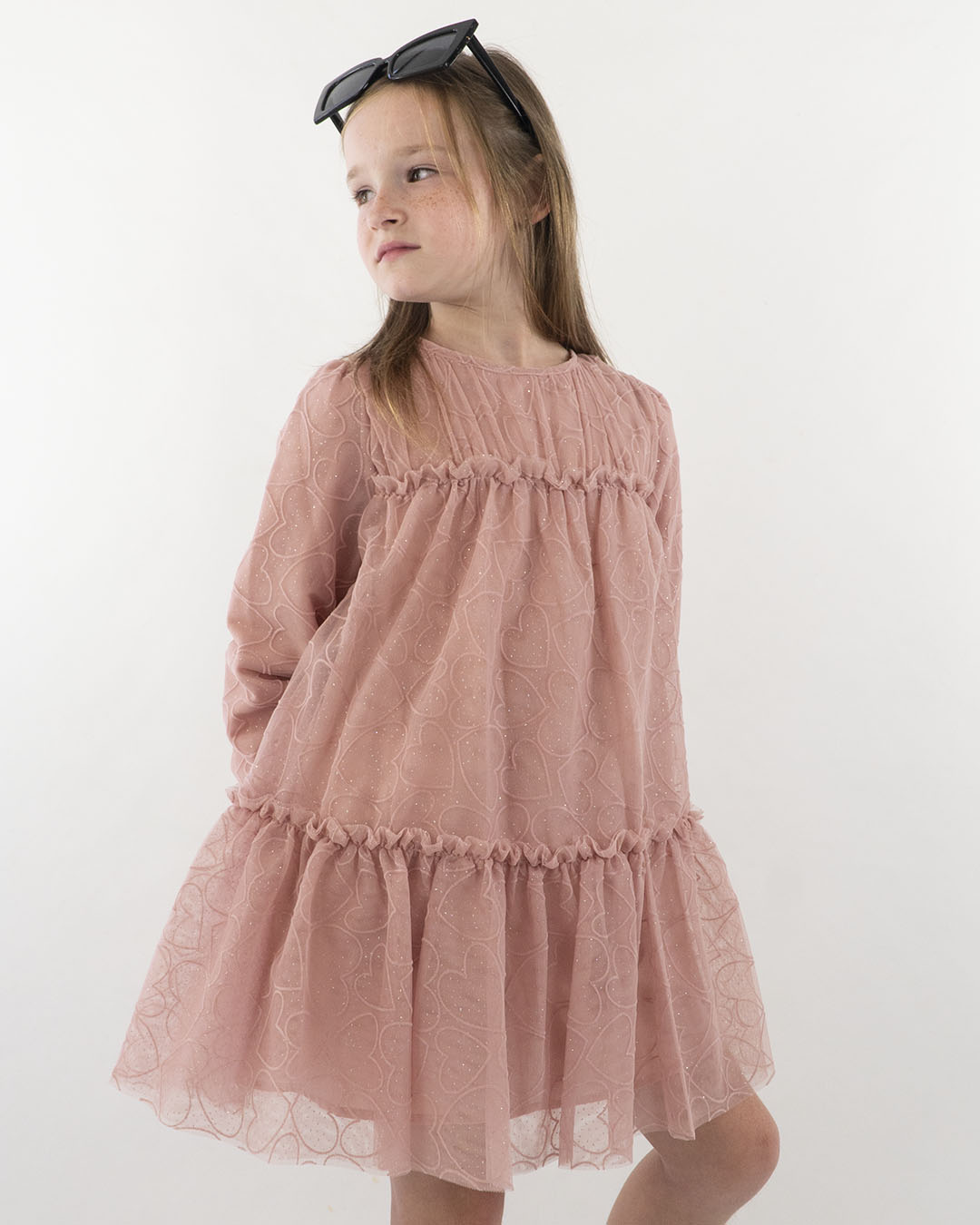 Abito in tulle ricamato a cuori e lurex MAYORAL