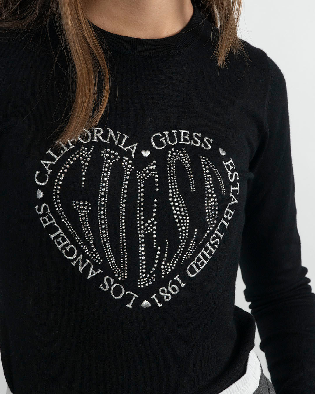 Maglioncino in viscosa con logo glitterato GUESS
