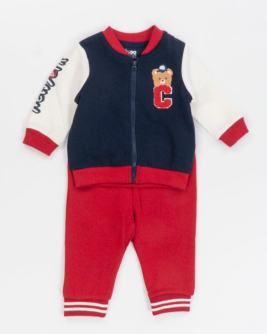 Tuta 2 pz. felpata stile college con orsetto I DO