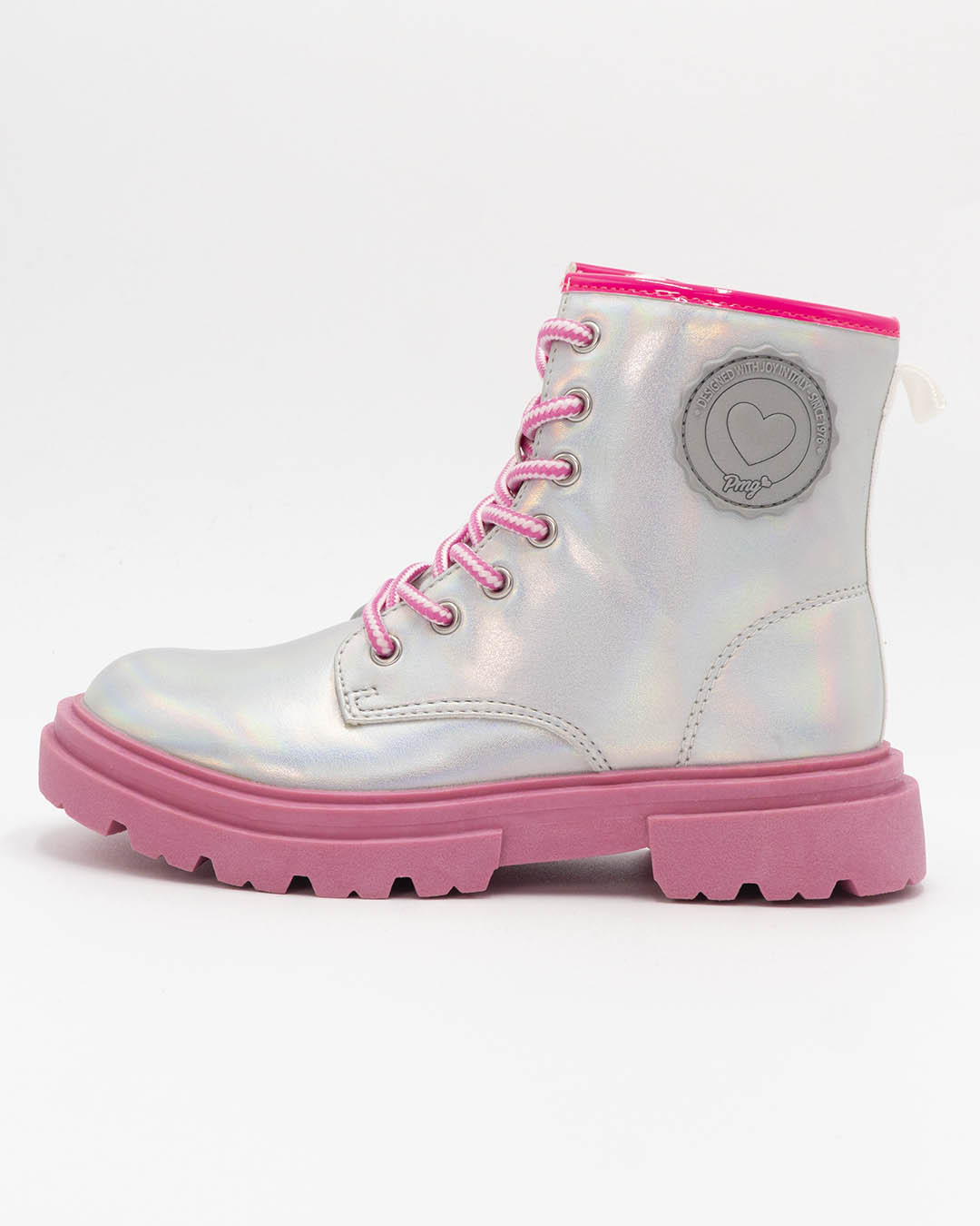Anfibio argentato con lacci e zip, para rosa
