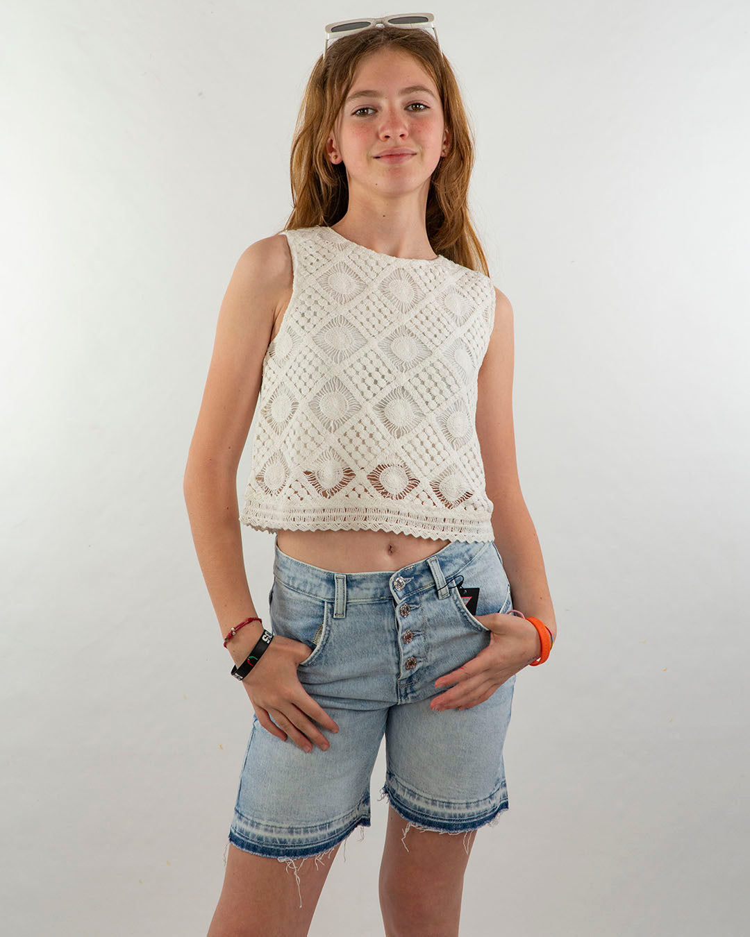 Top in cotone  effetto pizzo