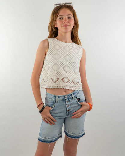Top in cotone  effetto pizzo