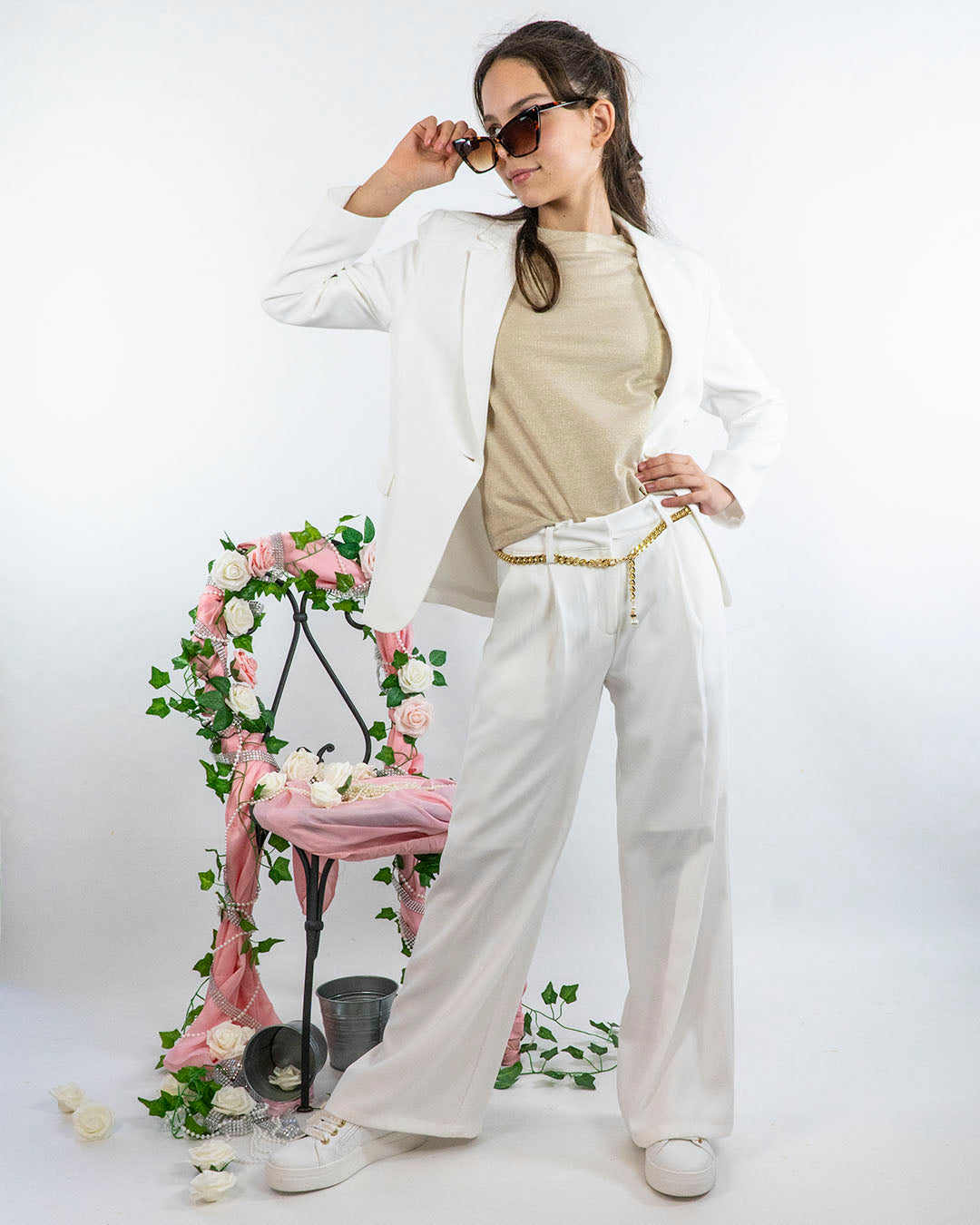 Pantalone fluido con cintura a catena I DO
