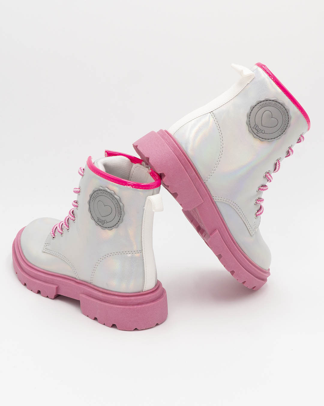 Anfibio argentato con lacci e zip, para rosa
