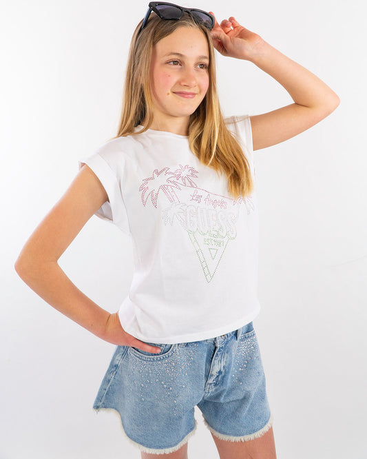 T-shirt con scritta in strass GUESS