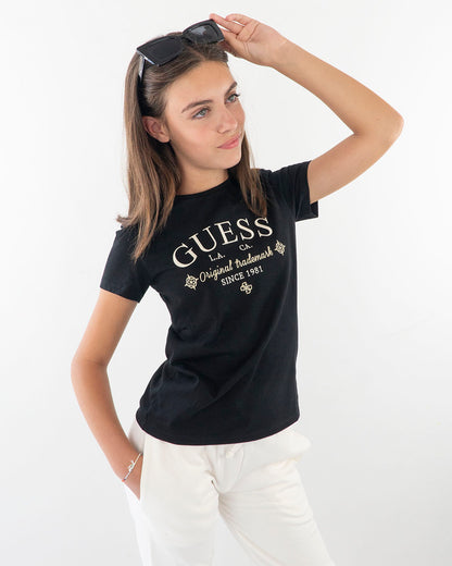 T-shirt manica corta con logo ricamato GUESS