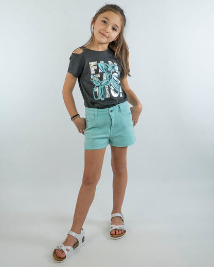 T-shirt cut out con scritta cangiante MAYORAL