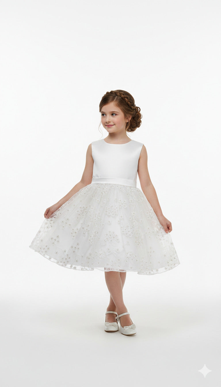 Abito smanicato con gonna in tulle ricamato I DO