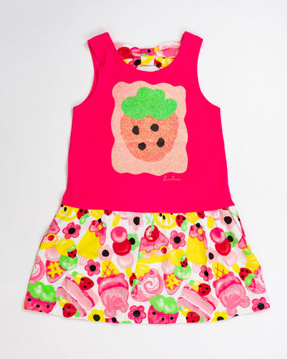Abito con stampa fragola glitterata