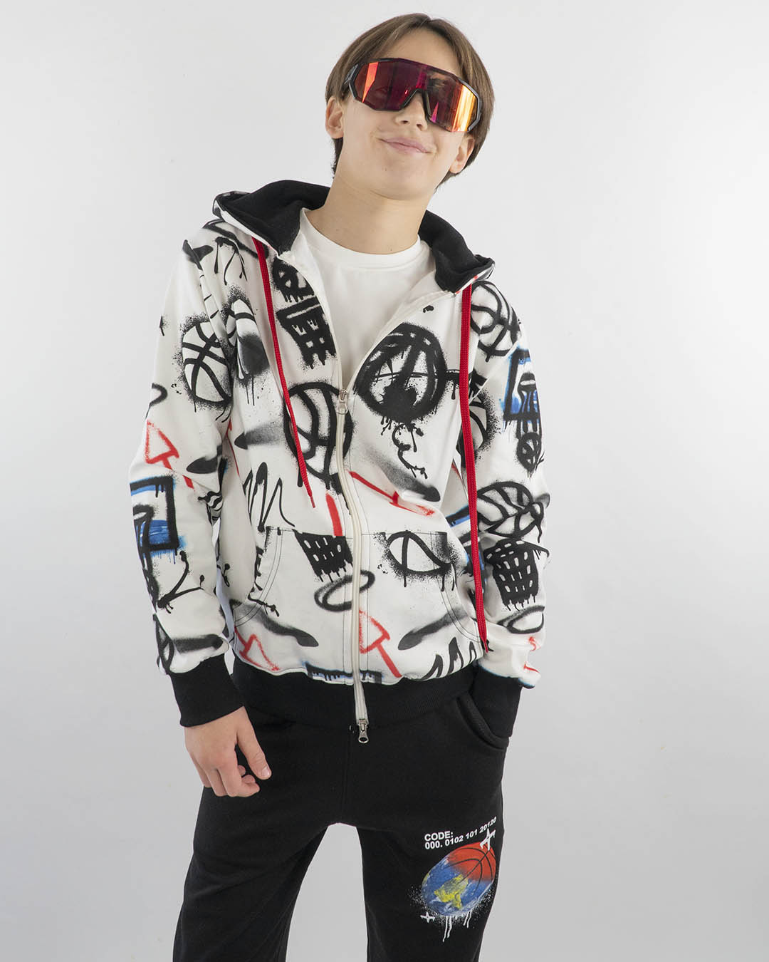 Felpa fantasia basket con zip NEVER GIVE UP