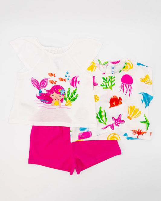 Completo 3 pz. con due t-shirt tema mare MAYORAL