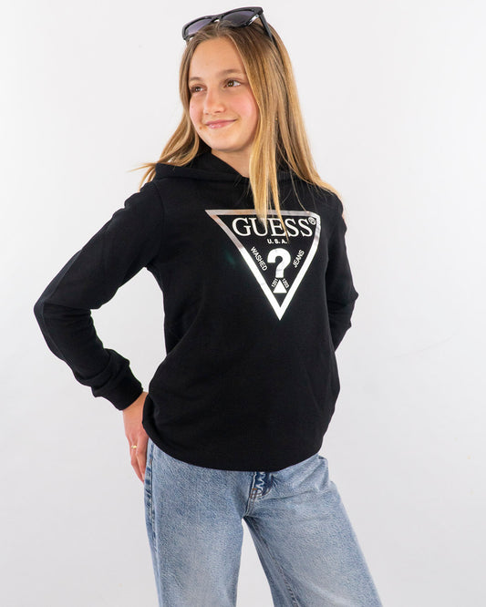 Felpa chiusa in cotone con logo argentato  GUESS