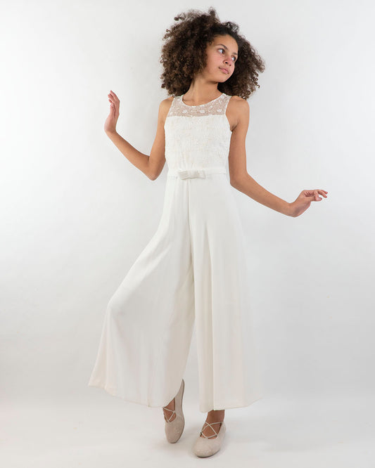 Tuta smanicata con corpino in pizzo